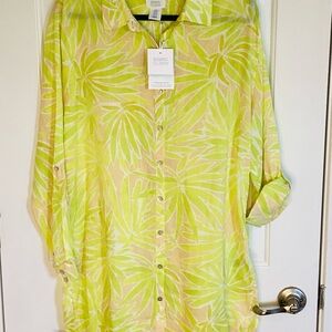 Sigrid Olsen Lime Leaf Pattern Dress/Coverup XL